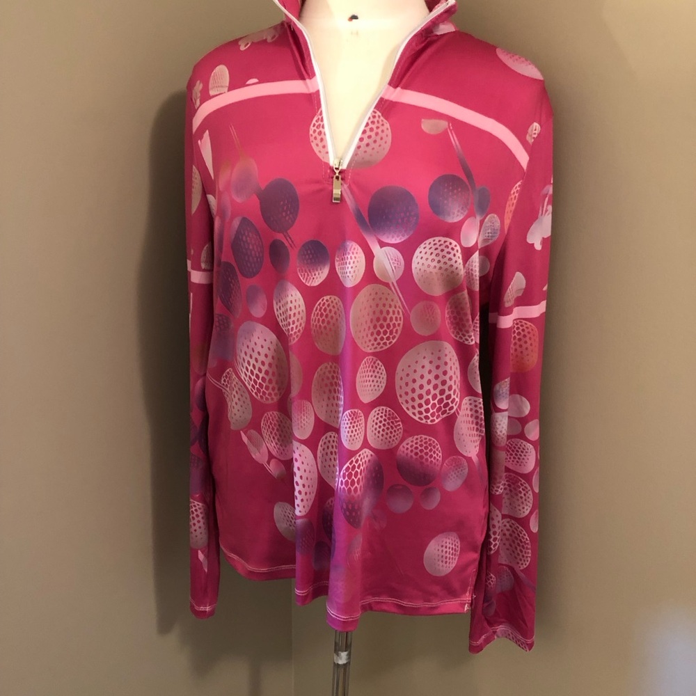 Acegolfs Ladies Pink Printed Quarter-Zip Long Sleeve Sports Top
